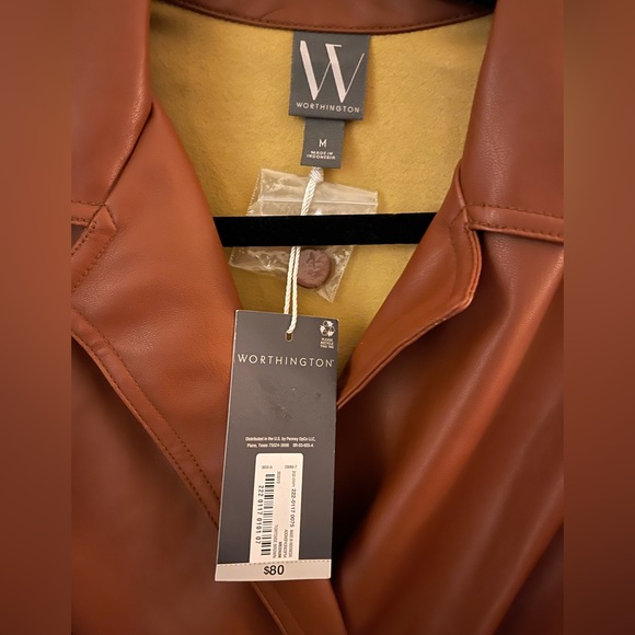 Caramel faux leather wrap dress with self tie belt - Picture 3 of 3